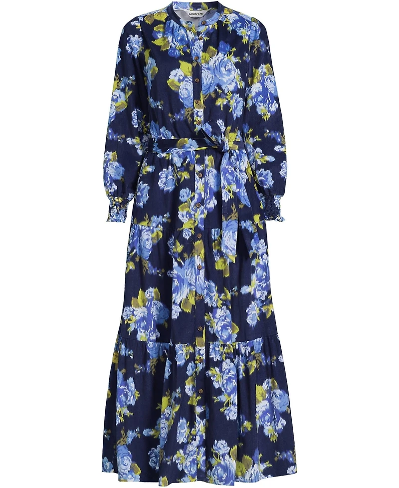 Lands' End Women's Pinwale Cord Smocked Sleeve Maxi Dress