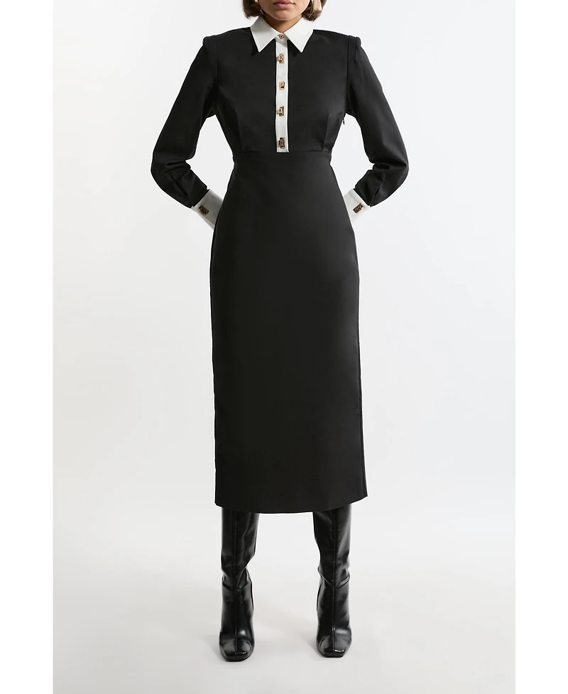 Karen Millen Women's Maxi Shirt Dress With Gold Clasps