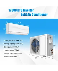 Gymax 9000 Mini Btu Split Air Conditioner & Heater Wall Mount Ac Unit w/ Remote Control