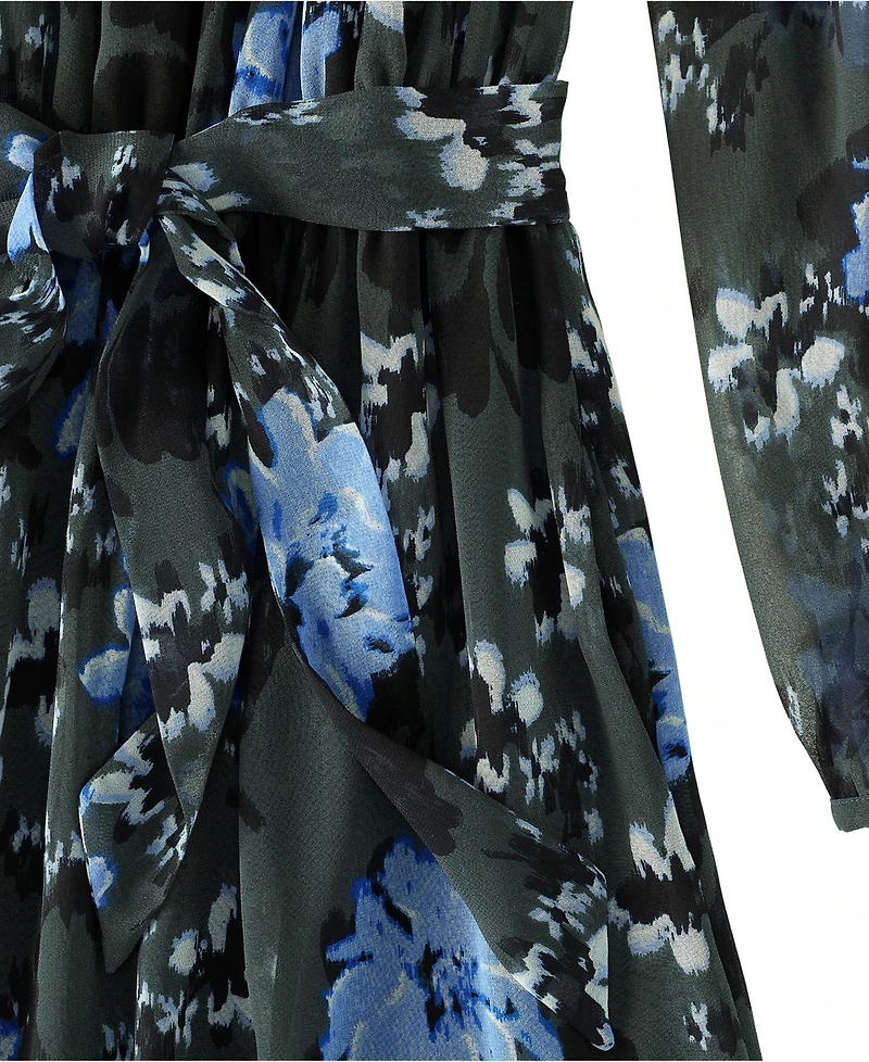 Lands' End Women's Chiffon Tiered Long Sleeve Maxi Dress