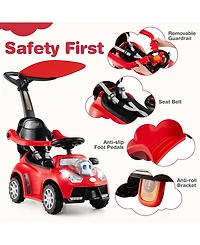 Sugift 3-in-1 Push Car for Toddler Sliding Car with Seat Belt and Canopy