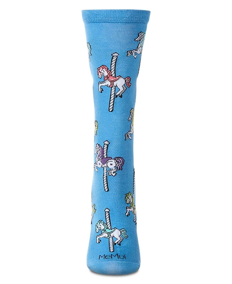 MeMoi Women's Carousel-Themed Rayon Blend Novelty Crew Sock