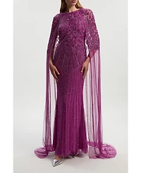 Karen Millen Women's Premium Embellished Caped Maxi Dress
