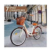 Artudatech 7 speed 26" Spoke Wheel Cruiser Bike Women Bicycle Girl's City