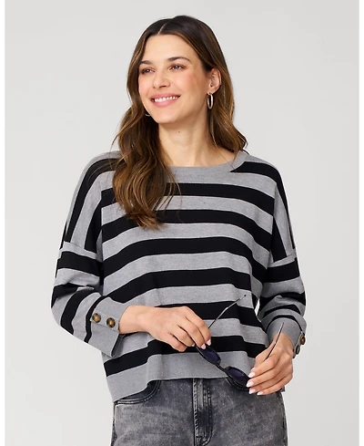 Cable & Gauge Women's Stripe Drop Shoulder Sweater