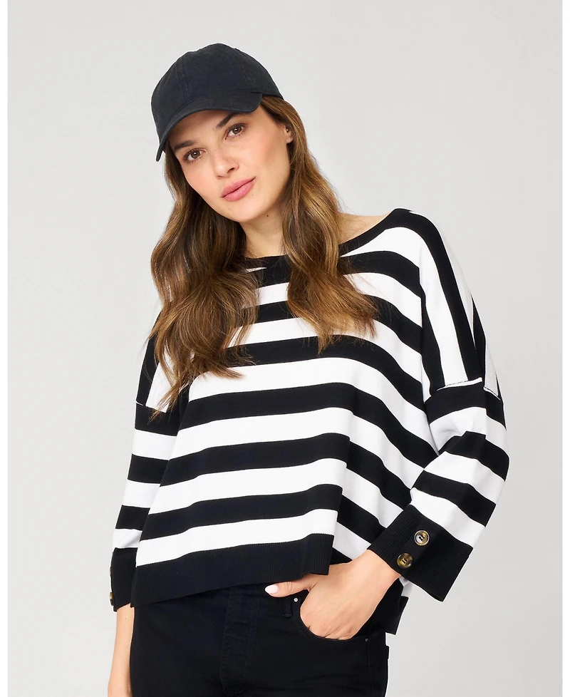 Cable & Gauge Women's Stripe Drop Shoulder Sweater