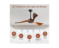 52-inch Modern 3 Solid Wood Blade Ceiling Fan with Six Speed Remote Control and Forward Reverse Function for Bedrooms Living Rooms and Kitchens