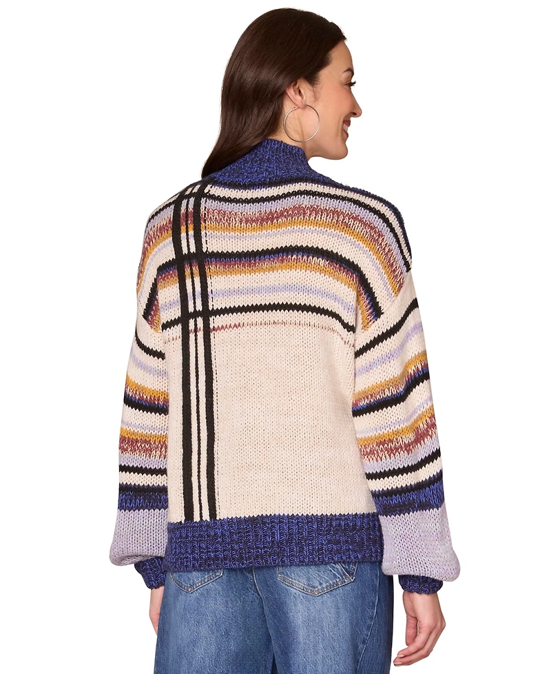 Democracy Women's Long Sleeve Mock Neck Stripe Sweater