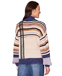 Democracy Women's Long Sleeve Mock Neck Stripe Sweater