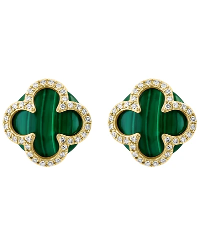 Effy Collection Diamond (1/5 ct. t.w.) and Malachite Earrings in 14k Yellow Gold
