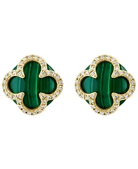 Effy Collection Diamond (1/5 ct. t.w.) and Malachite Earrings in 14k Yellow Gold