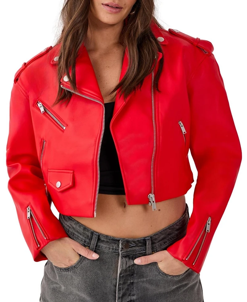 Nasty Gal Faux Leather Boxy Biker