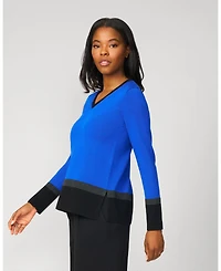 Cable & Gauge Women's Colorblock V-Neck Rib Tunic Sweater