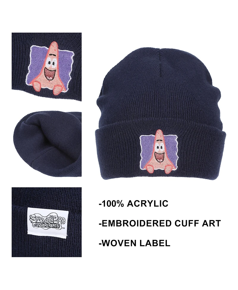 Spongebob Squarepants Men's Patrick Embroidery Acrylic Knit Standard Cuff Beanie