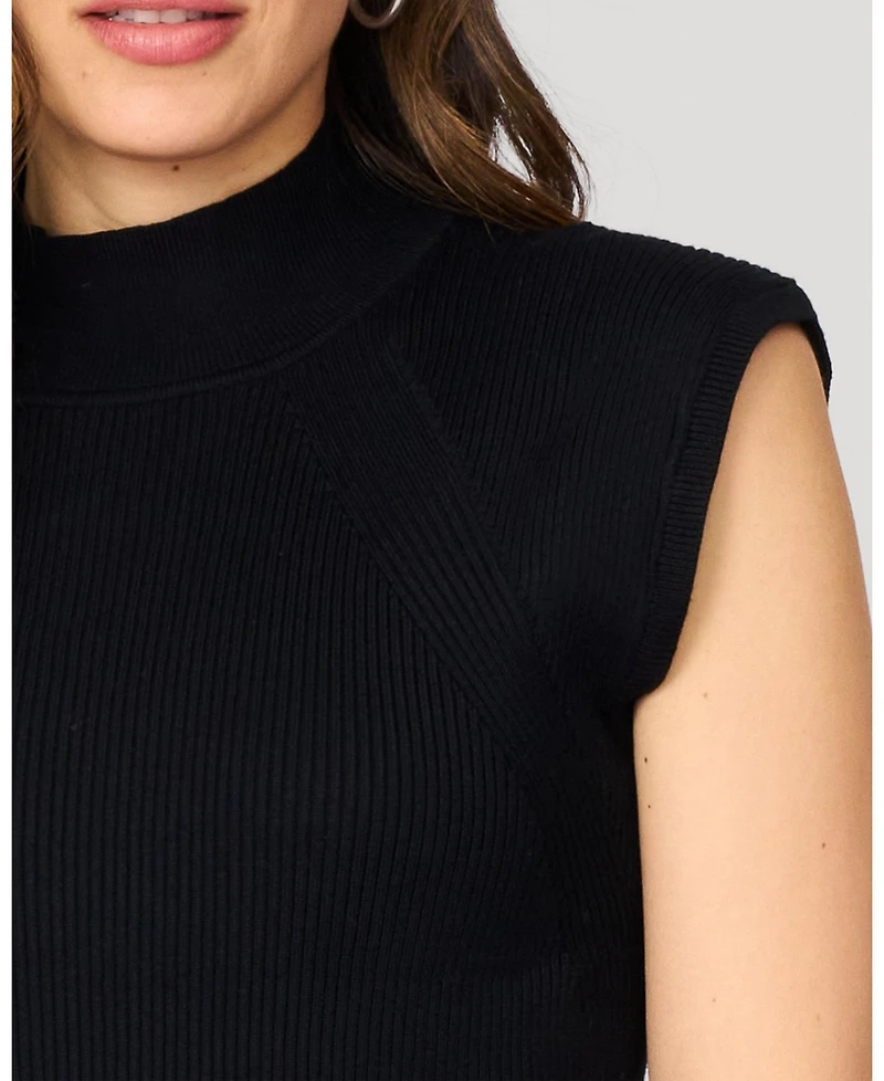 Cable & Gauge Women's Ribbed Mockneck Cap Sleeve Sweater