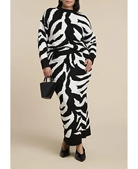 Eloquii Women's Oversized Zebra Intarsia Sweater