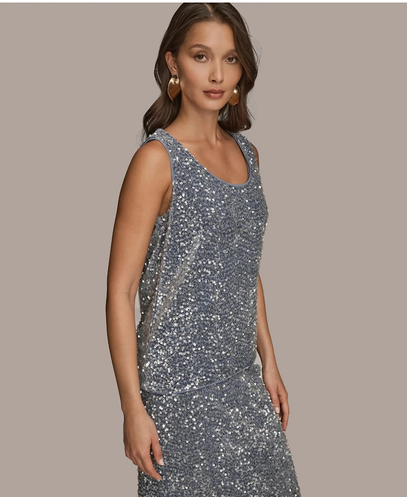 Donna Karan New York Women's Embellished Sequin Scoop Neck Camisole Top