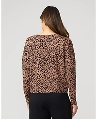 Cable & Gauge Women's Leopard Cropped Modal Sweatshirt