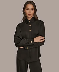 Donna Karan New York Women's Silk Collared Long Sleeve Button Down Top
