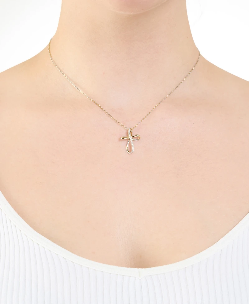 Macy's Cubic Zirconia Cross Necklace (0.14 ct. t.w.) Sterling Silver (also 14k Gold)