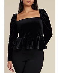 Eloquii Women's Velvet Peplum Top