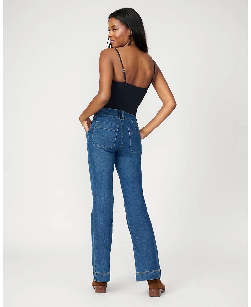 Cable & Gauge Women's High Rise Retro Flare Jean, Medium Blue
