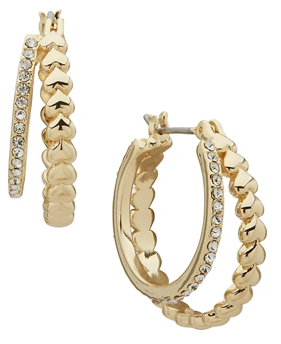 Emily in Paris Glass Stone & Cubic Zirconia Gold-Tone Pave Heart-Shaped Split Hoop Earrings