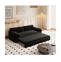 Maison Boucle 66" Queen Pull-Out Sofa Bed, Convertible 3-in-1 Velvet Sleeper Couch with Storage Pocket for Living Room or Guest Room-Maison