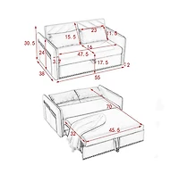 55'' Pull-Out Sleeper Sofa Bed with Usb Ports, Adjustable Backrest, Velvet 2-Seater Couch Side Pockets & Pillows-Maison Boucle