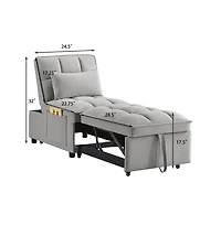 Maison Boucle 4-in-1 Single Velvet Pull-Out Sleeper Chair Bed with Adjustable Backrest, Side Pocket & Pillow for Small Spaces-Maison