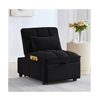 Maison Boucle 4-in-1 Single Velvet Pull-Out Sleeper Chair Bed with Adjustable Backrest, Side Pocket & Pillow for Small Spaces-Maison
