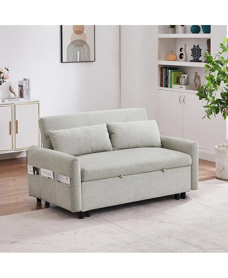 Maison Boucle 55" Convertible Sleeper Loveseat, Pull-Out Sofa Bed with Adjustable Back, Usb A/C Ports & Side Pockets for Small Living Spaces-Maison Bo