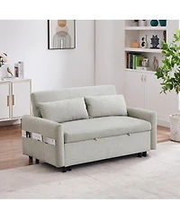 Maison Boucle 55" Convertible Sleeper Loveseat, Pull-Out Sofa Bed with Adjustable Back, Usb A/C Ports & Side Pockets for Small Living Spaces-Maison Bo