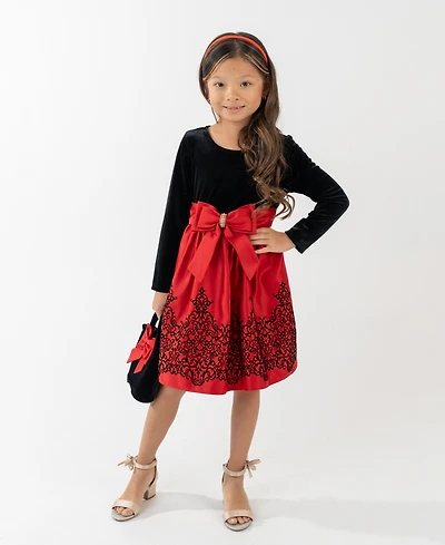 Rare Editions Girls 2T-6X 2-Piece Mini Bag and Long-Sleeve Jewel Bow Dress Set