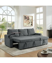 Maison Boucle Maison Boucle Modern Chenille Upholstered Wood Pull-Out Sleeper with Led Lights, Usb Ports & Cup Holders Sofa Bed