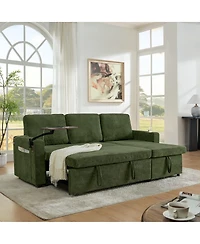 Maison Boucle Modern Chenille Upholstered Wood Pull-Out Sleeper with Led Lights, Usb Ports & Cup Holders Sofa Bed