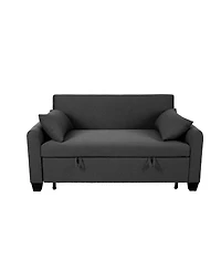 Maison Boucle 61-Inch Pull-Out Linen Sofa Bed with Extra-Wide Convertible Sleeper Loveseat, Storage Pocket & Wheels for Apartments and Guest Rooms