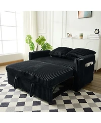 Maison Boucle Modern Corduroy Sofa Bed with Adjustable Backrest, Usb Charging, Pull-Out Sleeper, Cup Holders & Storage-Maison