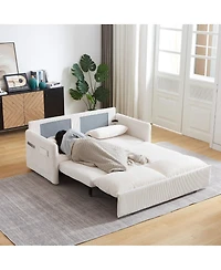 Maison Boucle 64.5 Inch 3-in-1 Corduroy Pull-Out Sleeper Sofa, Adjustable Loveseat Bed with Storage Pockets & 2 Pillows-Maison