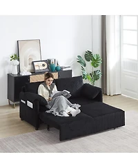 Maison Boucle 64.5 Inch 3-in-1 Corduroy Pull-Out Sleeper Sofa, Adjustable Loveseat Bed with Storage Pockets & 2 Pillows-Maison
