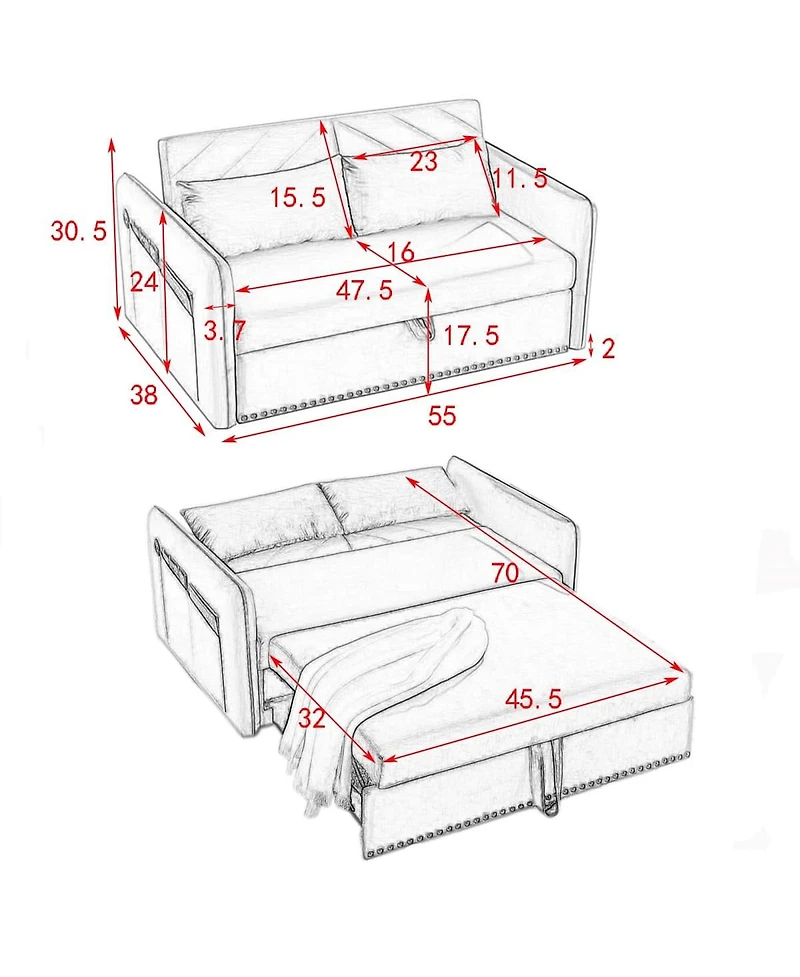 Maison Boucle 55" Velvet Sleeper Sofa Bed, Small Pull-Out Loveseat with Reclining Backrest, Side Pocket & Pillows for Spaces-Maison