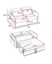 Maison Boucle 55" Velvet Sleeper Sofa Bed, Small Pull-Out Loveseat with Reclining Backrest, Side Pocket & Pillows for Spaces-Maison