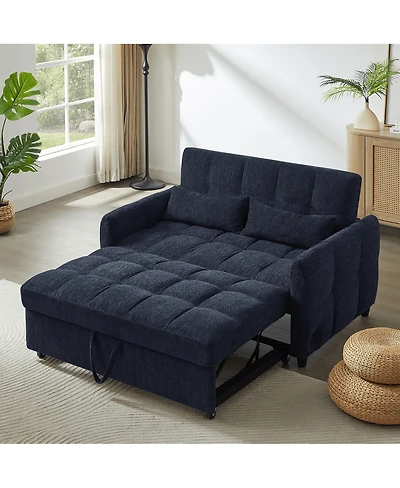 Maison Boucle Pull-Out Sleeper Sofa Bed, 52.8'' Tufted Loveseat with Adjustable Backrest, 3 Usb Ports & 2 Pillows for Apartment or Guest Room-Maison B