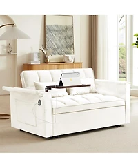 Maison Boucle 55.5'' Foldable Velvet Sofa Bed with Hidden Desk & Usb, Adjustable Sleeper Loveseat with Pillows for Small Spaces-Maison Boucle