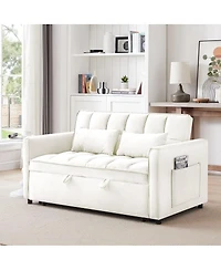 Maison Boucle 55.2" Convertible Velvet Sofa Bed, 3-in-1 Pull Out Loveseat with Adjustable Backrest & Pillows for Small Apartments Guest Rooms-Maison