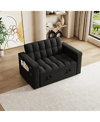 Maison Boucle 65" Pull-Out Sofa Bed with Desk & Usb, Velvet Convertible Sleeper Adjustable Backrest Storage for Small Apartments or Offices-Mai
