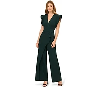 Adrianna Papell Women's Crepe Overlay V-Neck Jumpsuit