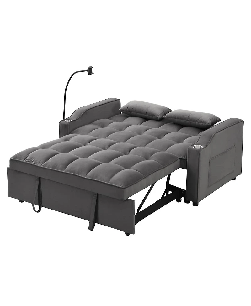 Maison Boucle 55.1" Velvet Pull Out Sofa Bed with Usb & Phone Stand, Convertible Loveseat Sleeper for Guest Room or Office-Maison