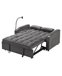 Maison Boucle 55.1" Velvet Pull Out Sofa Bed with Usb & Phone Stand, Convertible Loveseat Sleeper for Guest Room or Office-Maison