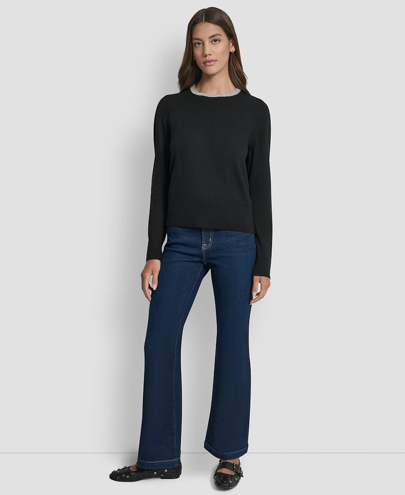 Dkny Jeans Petite Embellished Trim Sweater Top